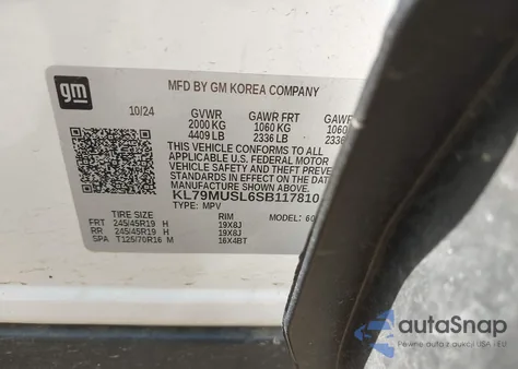 2025 Chevrolet Trailblazer Awd Rs from USA, damaged, VIN KL79MUSL6SB117810